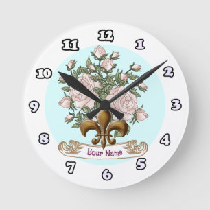 Horloge Ronde Fleur De Lis Rose