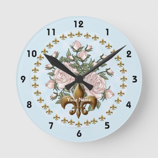 Horloge Ronde Fleur de lis rose (Recto)