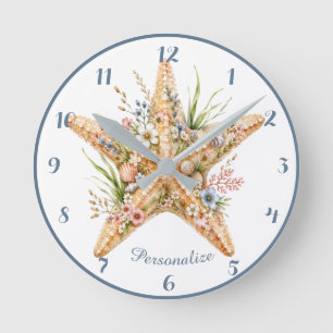 Horloge Ronde Fleur de mer étoile de mer florale côtière plage e