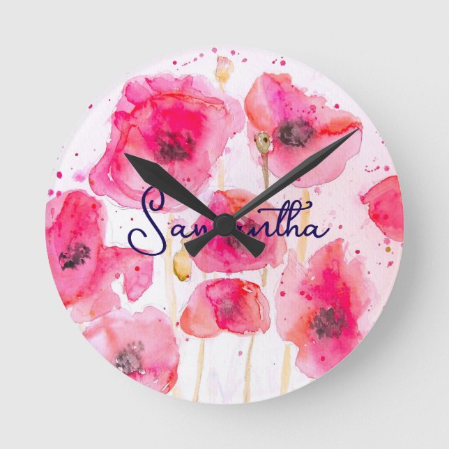 Horloge Ronde Fleur de pavot des Flandres rouges Merci (Recto)