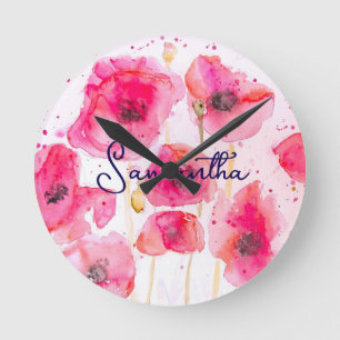 Horloge Ronde Fleur de pavot Flanders rouge motif Merci