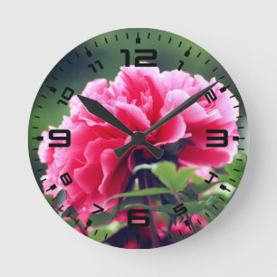 Horloge Ronde Fleur de pivoine rose dans le jardin-33333