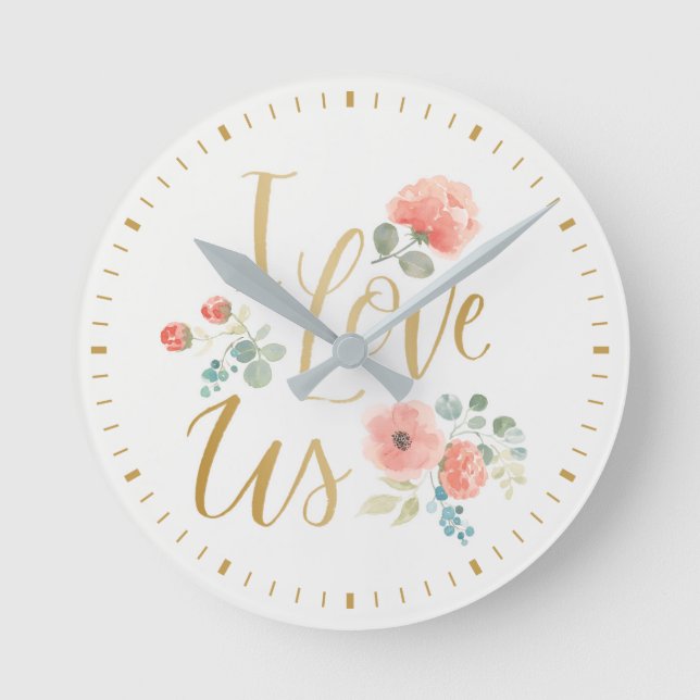 Horloge Ronde Fleur de plaisir blanc | Je nous aime (Recto)