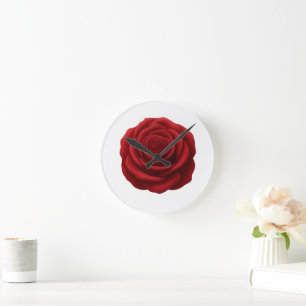 Horloge Ronde - Fleur de Rose Rouge