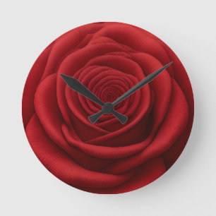 Horloge Ronde - Fleur de Rose Rouge
