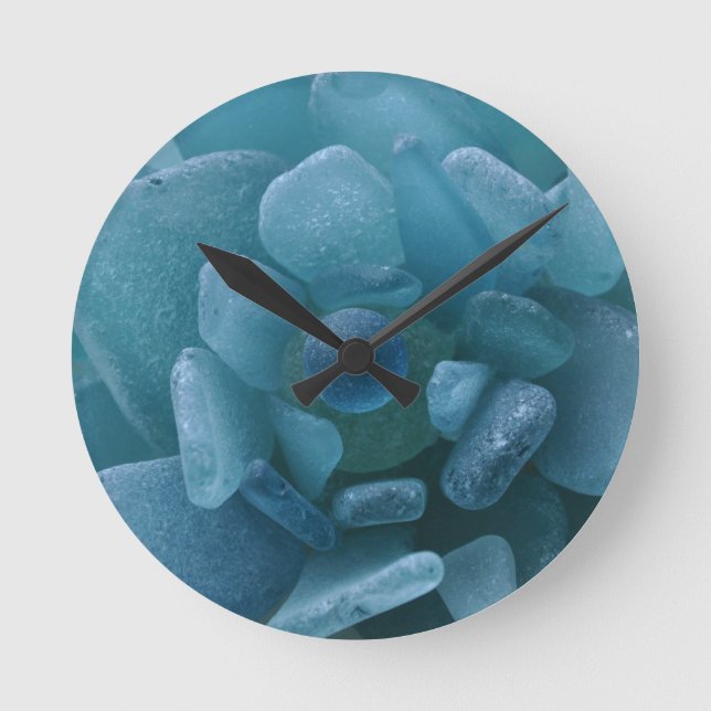 Horloge Ronde Fleur de verre bleu de la mer (Recto)