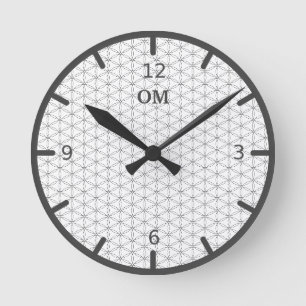 Horloge Ronde Fleur de Vie en Gris Argenté et Blanc