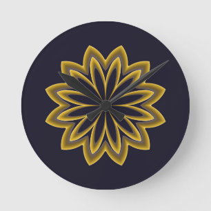 Horloge Ronde Fleur d'or Abstraite