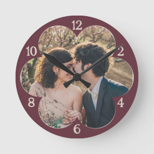 Horloge Ronde Fleur Forme Facile Modèle photo Personnalisé Bourg