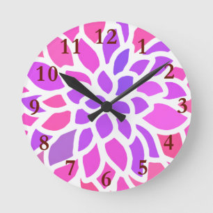 Horloge Ronde Fleur Hippie rose Rétro Moderne