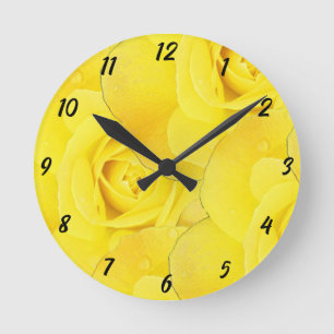 Horloge Ronde Fleur jaune Abstrait Rose Motif moderne