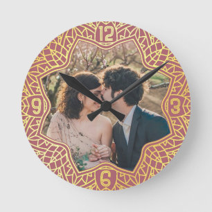 Horloge Ronde Fleur Mandala Floral Formé Rose Photo Or rose