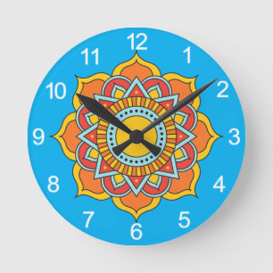 Horloge Ronde Fleur Mandala rouge géométrique-54567