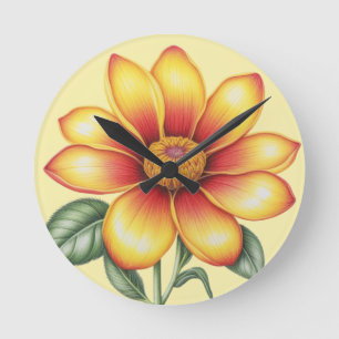 Horloge Ronde Fleur orange
