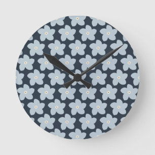 Horloge Ronde Fleur Rétro Bleu Clair Et Navy