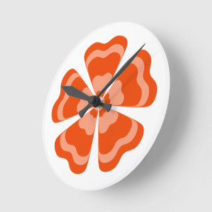 Horloge Ronde Fleur Rétro Orange Stylisée
