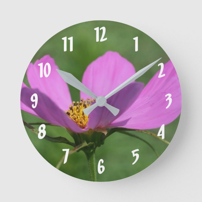 Horloge Ronde Fleur rose Cosmos vers le haut (Recto)