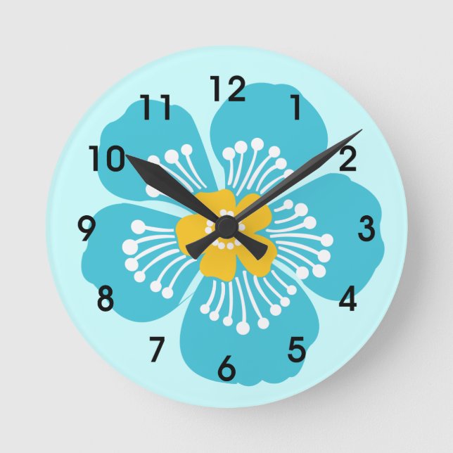 Horloge Ronde Fleur tropicale bleue (Recto)