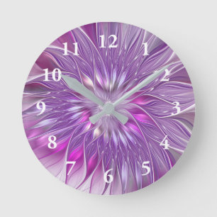 Horloge Ronde Fleur violette rose Passion Abstrait Art fractal