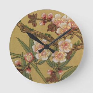 Horloge Ronde Fleurs asiatiques japonaises de cerisier en fleurs