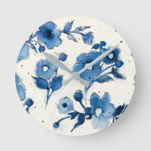 Horloge Ronde Fleurs bleues indépendantes