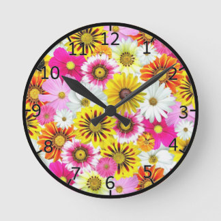 Horloge Ronde Fleurs colorées Art