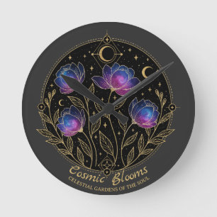 Horloge Ronde Fleurs cosmiques – Fleurs de mandala floral célest