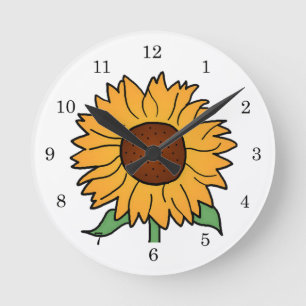 Horloge Ronde Fleurs de bande dessinée, tournesol floral d'été