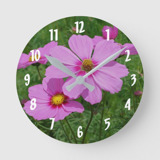Horloge Ronde Fleurs De Cosmos Rose En Fleur (Recto)