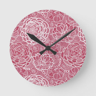 Horloge Ronde Fleurs de dentelle bleue motif arrière - plan