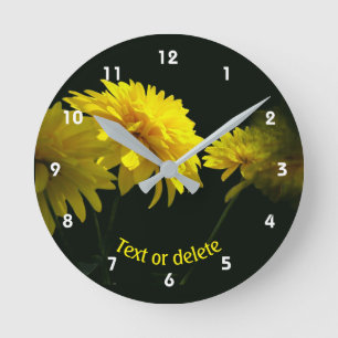 Horloge Ronde Fleurs de Goldquell Jaune Personnalisées