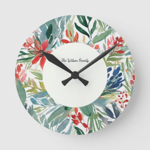 Horloge Ronde Fleurs de poinsettia rouges festives Noël floral