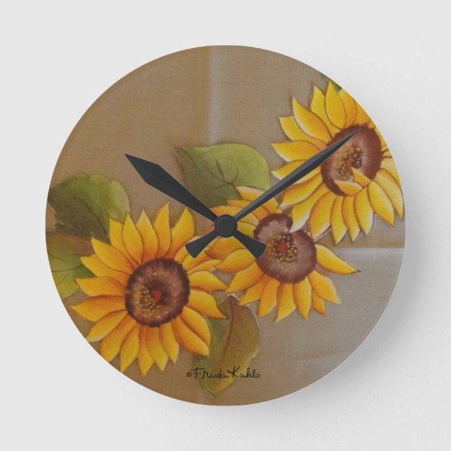 Horloge Ronde Fleurs de soleil peintes par Frida Kahlo (Recto)
