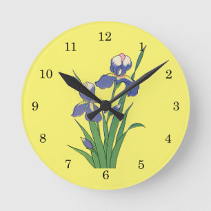 Horloge Ronde Fleurs d'iris de jardin de printemps violettes flo