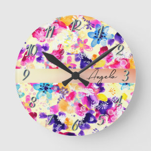 Horloge Ronde Fleurs fleurs sauvages de chabby Meadow