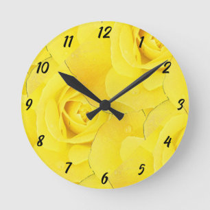 Horloge Ronde Fleurs Florales Abstraites Motif Rose Moderne Jaun
