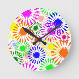 Horloge Ronde Fleurs multicolores