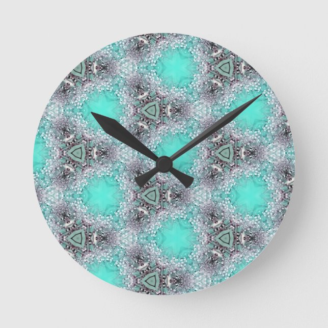 Horloge Ronde fleurs noires bleues design intérieur (Recto)