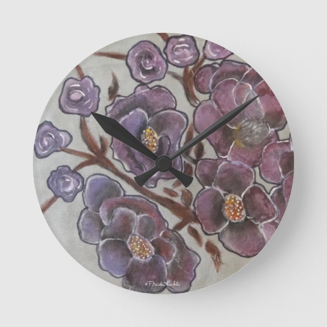 Horloge Ronde Fleurs peintes Frida Kahlo (Recto)