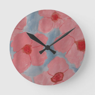 Horloge Ronde Fleurs rose bonbon