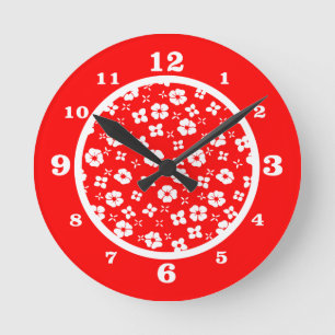 Horloge Ronde Fleurs rouges et blanches