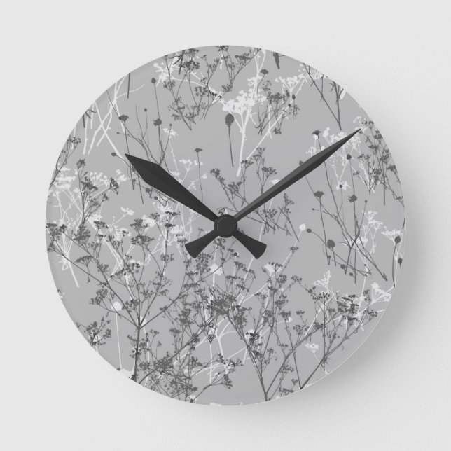 Horloge Ronde Fleurs sauvages blancs gris Abstraits modernes (Recto)