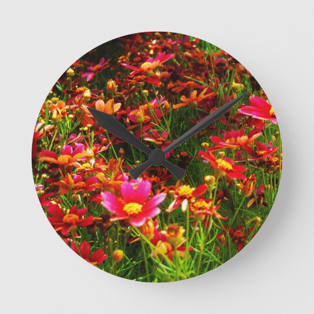 Horloge Ronde Fleurs sauvages rose et jaune pâle (Recto)