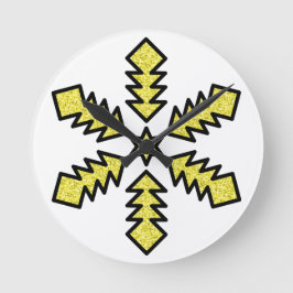 Horloge Ronde Flocon de neige pailleté - Étoile jaune