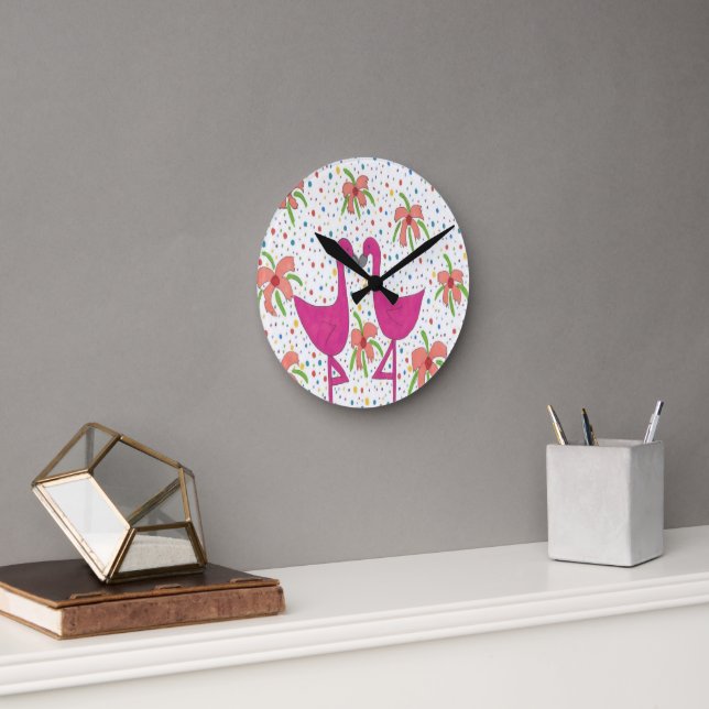Horloge Ronde Floral Flamingo Fiesta (Bureau)