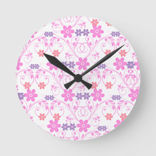 Horloge Ronde Floral moderne violet rose