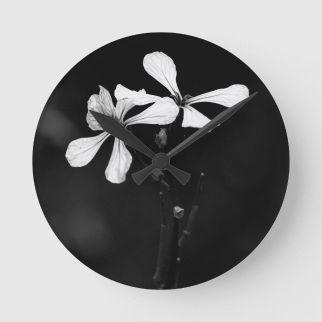 Horloge Ronde floral noir et blanc minimal (Recto)