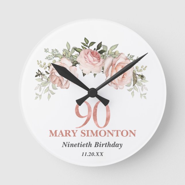 Horloge Ronde Floral or rose pâle 90e anniversaire (Recto)