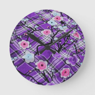 Horloge Ronde Floral pourpre