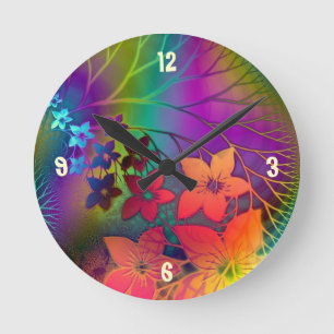 Horloge Ronde Floral psychédélique